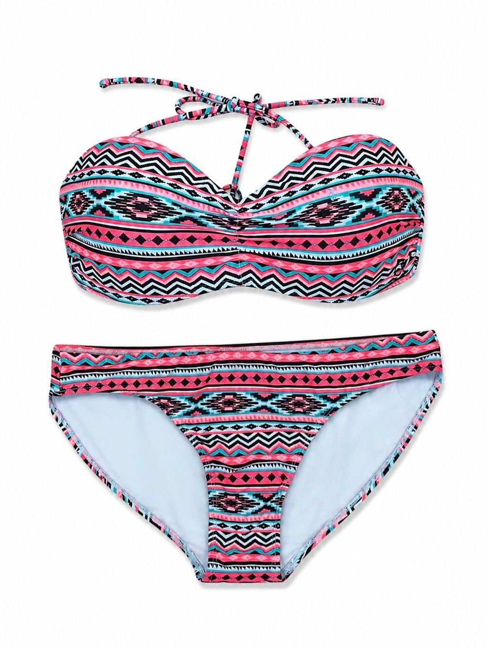 OP Neon Tribal Aztec Bikini Set XL 15-17 Bandeau Padded Swimwear Beach Pool